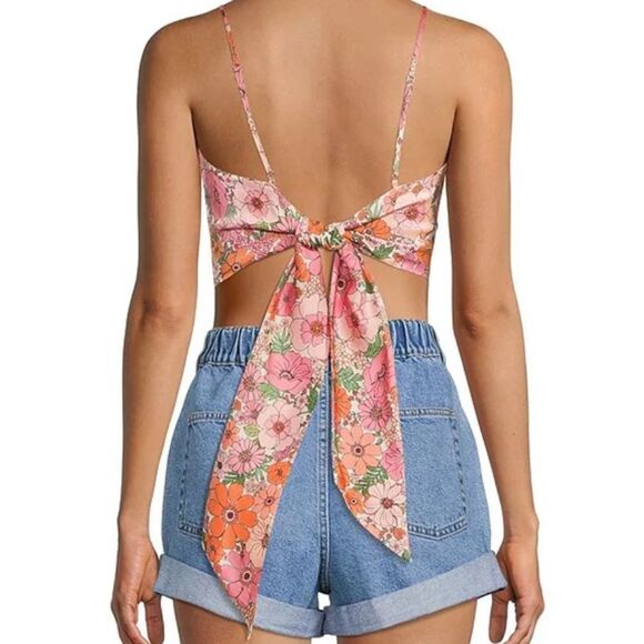 Floral Cathy Square Neck Sleeveless Back Detail Scarf Top - Picture 2 of 3